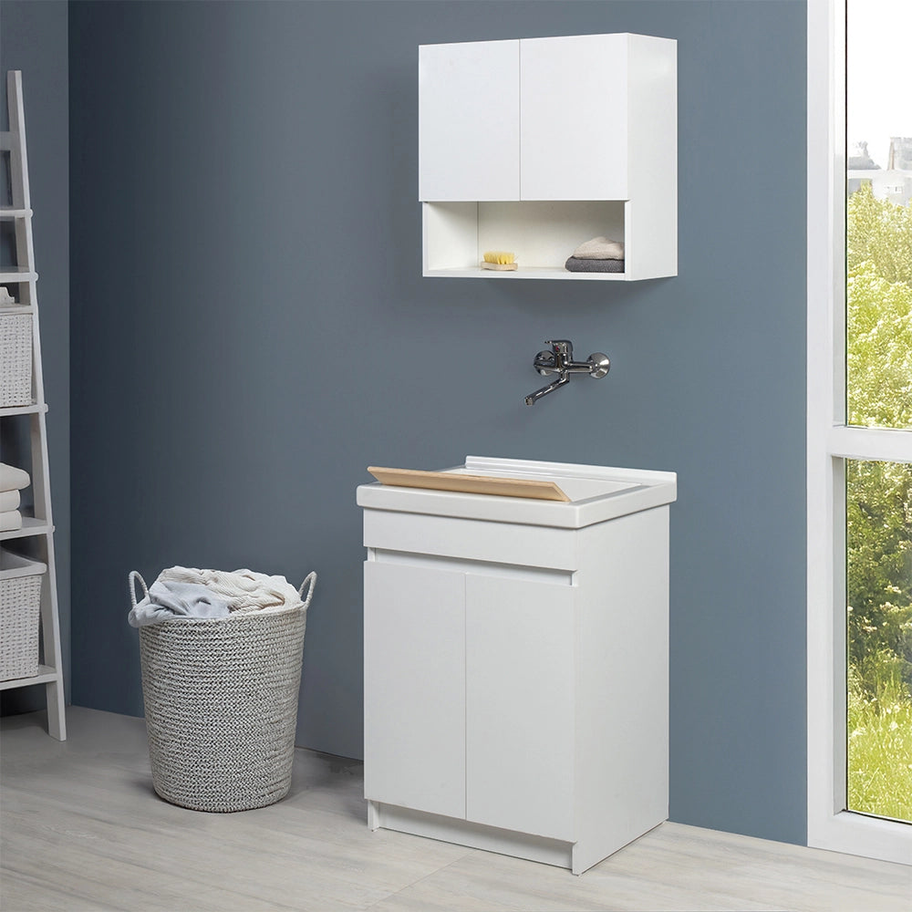Mobile lavatoio 61x50 cm bianco opaco con vasca in ceramica e kit scarico