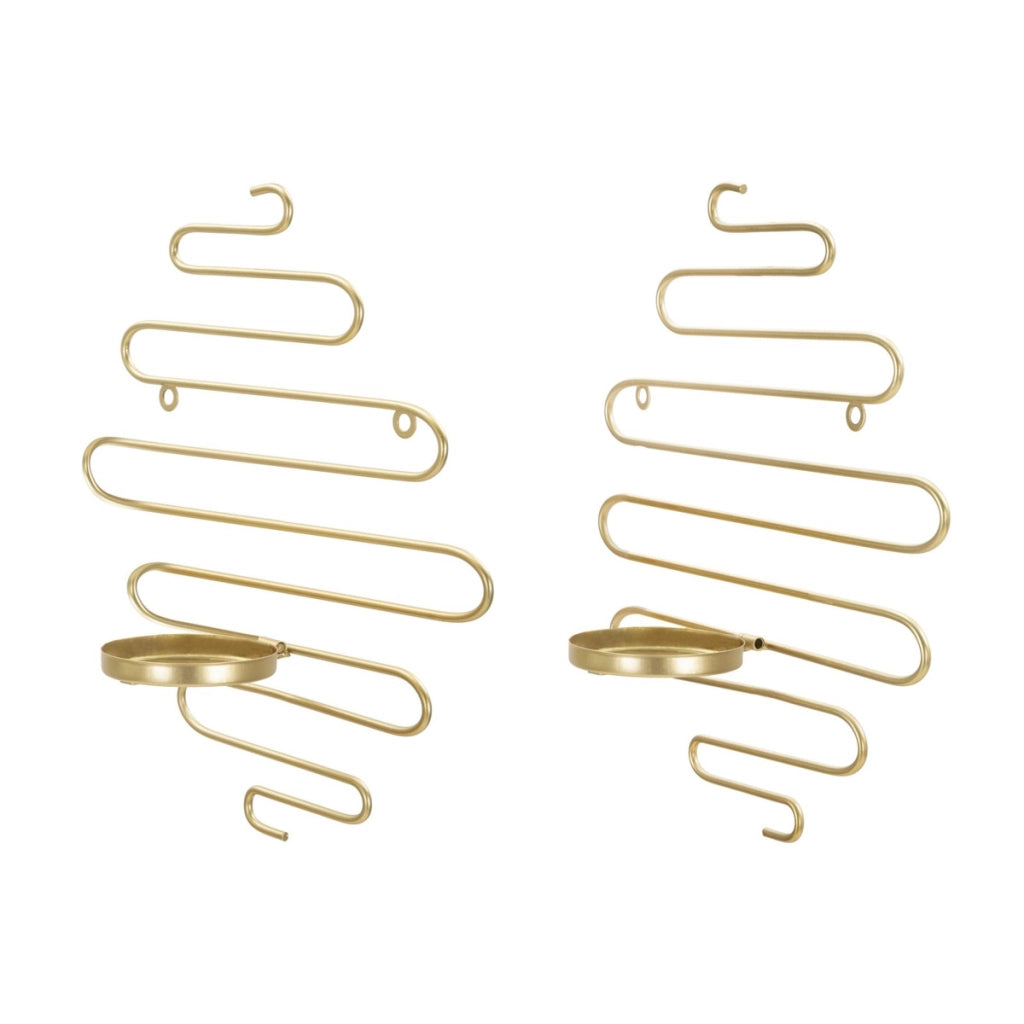Set 2 portacandele da muro Alid in ferro dorato CM 33x10x34 (vetro non incluso)