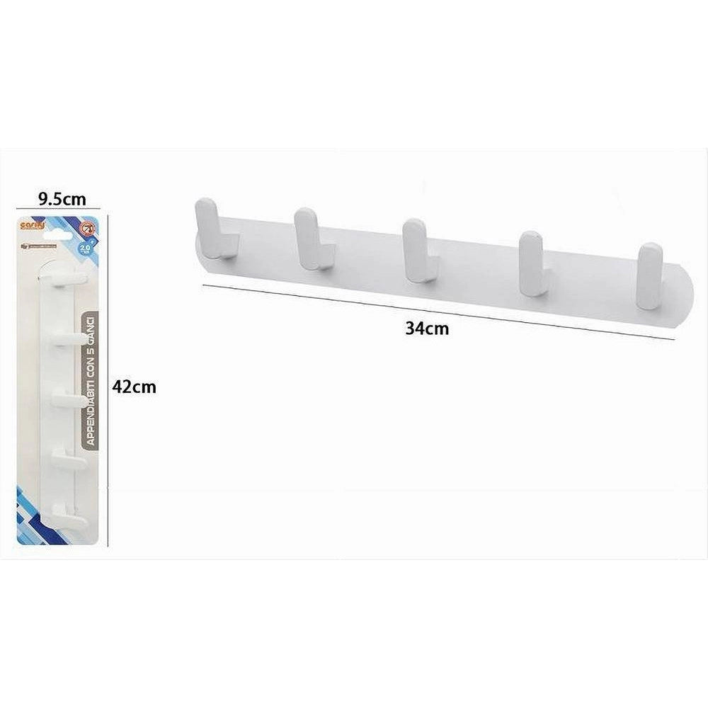 Trade Shop - Appendiabiti Con 5 Ganci Appendino Asciugamano Da Bagno Casa Cucina Bianco 59744 -