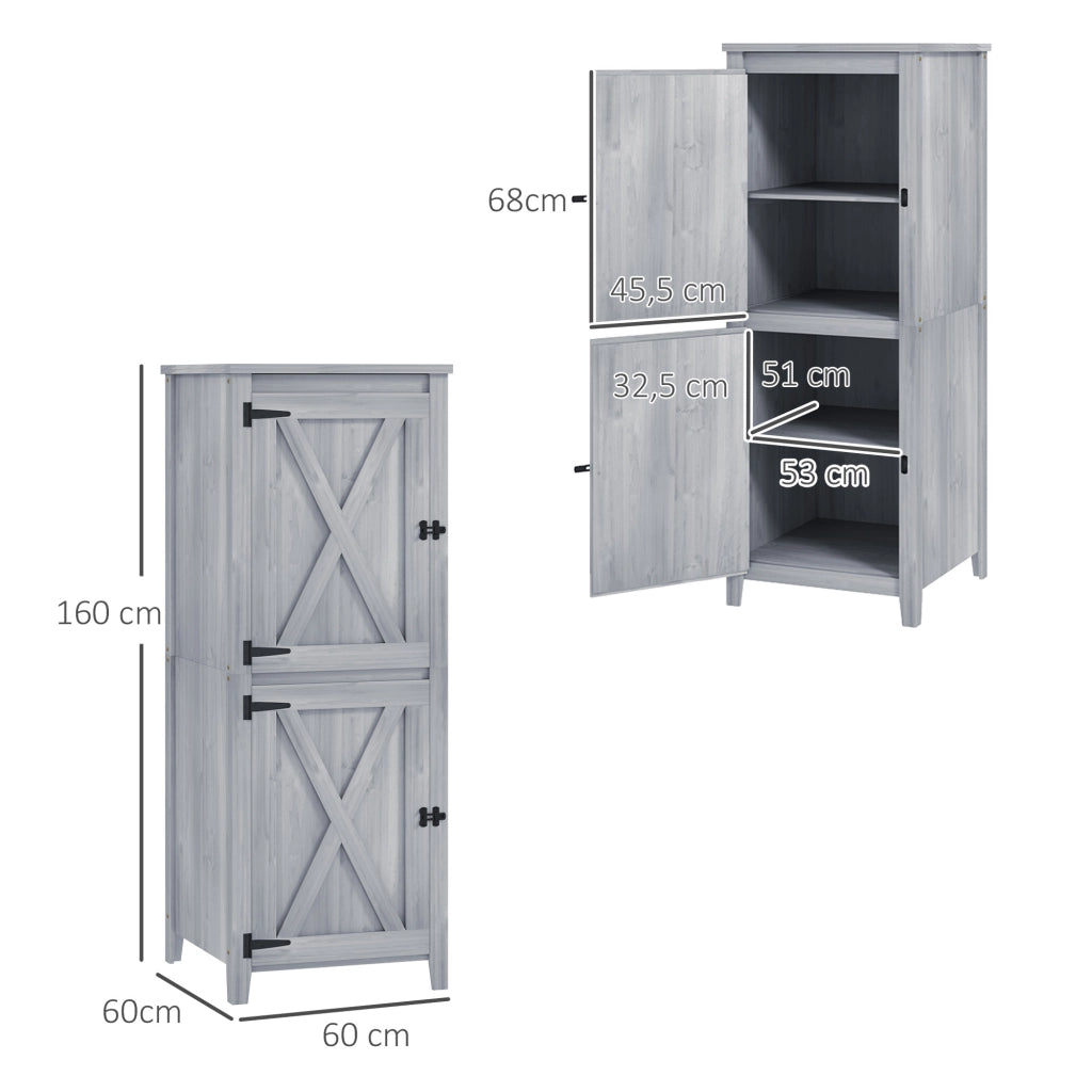 OKWISH Armadio da Giardino con Doppia Porta con Chiavistello e 2 Ripiani Rimovibili, in Legno, Grigio Chiaro, 60 × 60 × 160 cm
