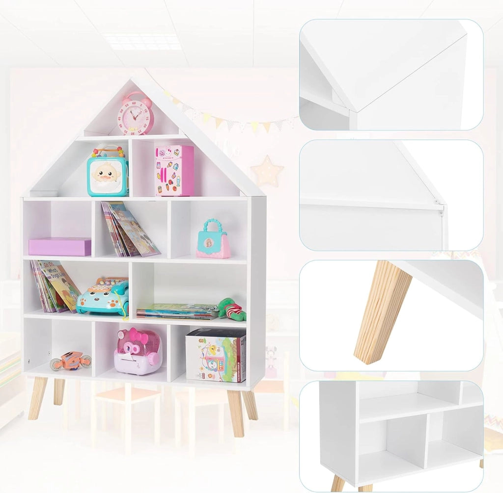 Libreria Montessoriana per Bambini, Scaffale Multistrato per Libri e Giocattoli, Mobile Portalibri Portaoggetti Organizzatore in Legno, Bianco