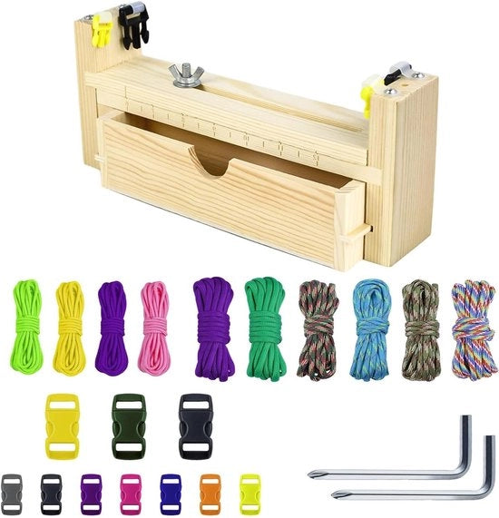 Strumento per creare armband in legno massello per paracord con cavi e fermagli - Weaving di armband DIY con 10 cavi paraplu e 10 fermagli in plastica