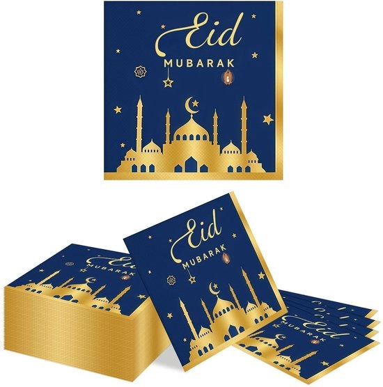 Serviette in Papier 20 pezzi - Stelle d'Oro/Luna - Serviette per Festa - Eid Mubarak - Serviette per Ospiti - Decorate per Feste