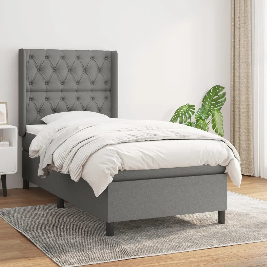 Letto singolo | Letto per adulti | Giroletto a Molle con Materasso Grigio Scuro 80x200 cm Tessuto