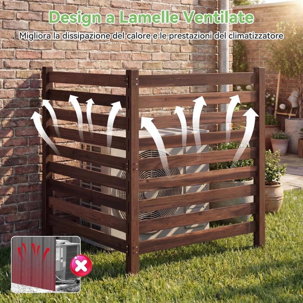 Recinzione da Giardino in Legno Massello, Schermo per Privacy da Esterno Regolabile, Pannelli Privacy da Giardino per Condizionatore e Bidoni della Spazzatura e Divisorio di Spazio (Marrone)