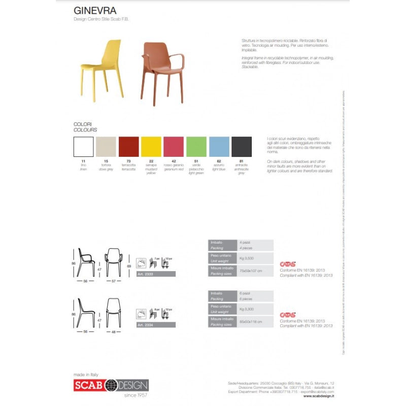SET 6 SEDIE GINEVRA TECNOPOLIMERO SCAB DESIGN - Verde pistacchio 51