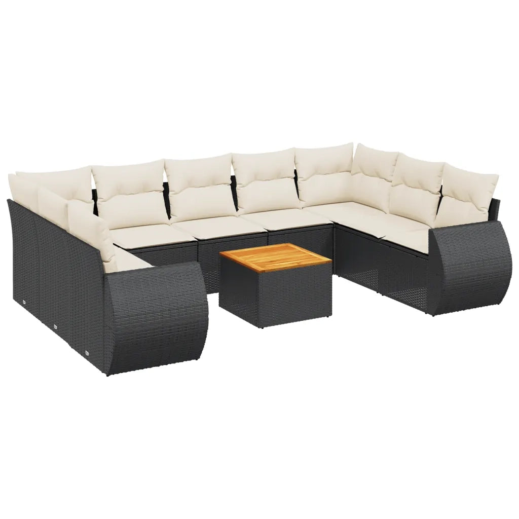 Set Divani da Giardino 10pz con Cuscini in Polyrattan Nero 3225146