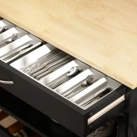 Carrello da Cucina in Legno con Portabottiglie, 3 Ante e Cassetto, 67x37x87 cm, Nero e Rovere