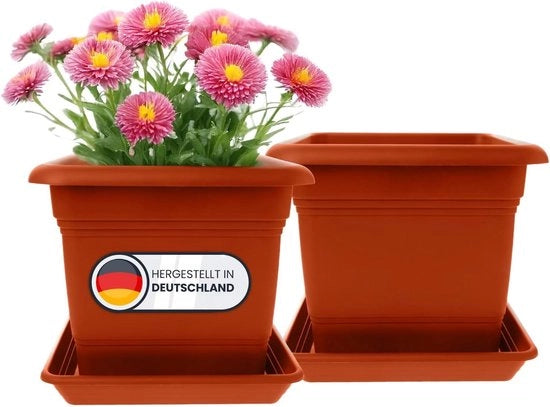 Set di 2 grandi vasi per piante per esterno con sottostante - 40 cm - Disegno terracotta