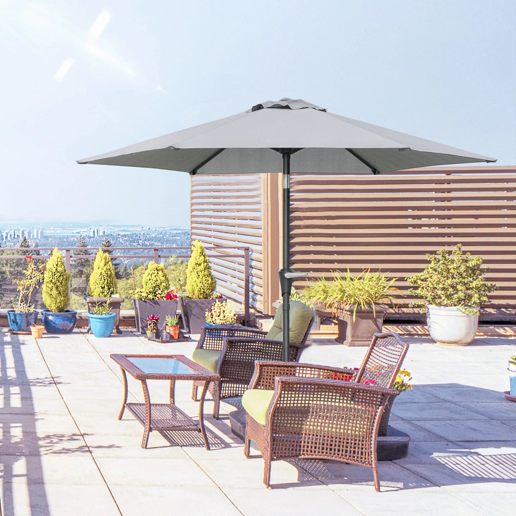 Ombrellone da Giardino Inclinabile con Apertura a Manovella e 6 Stecche 2,3x2m  Grigio