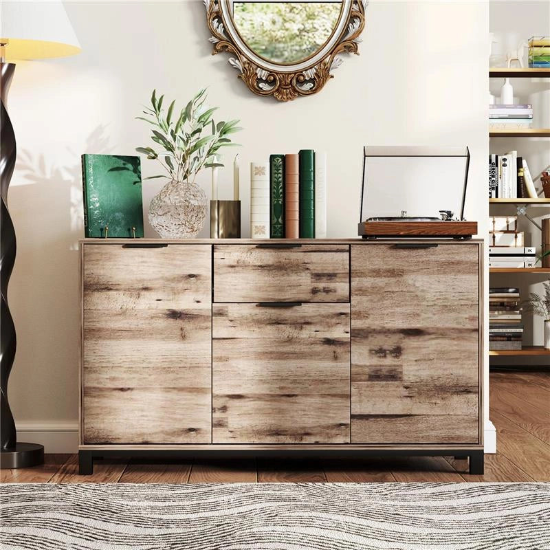 CREDENZA BUFFET IN STILE INDUSTRIALE CON CASSETTO E 3 ARMADIETTI IN LEGNO MARRONE 120X36.5X70 CM