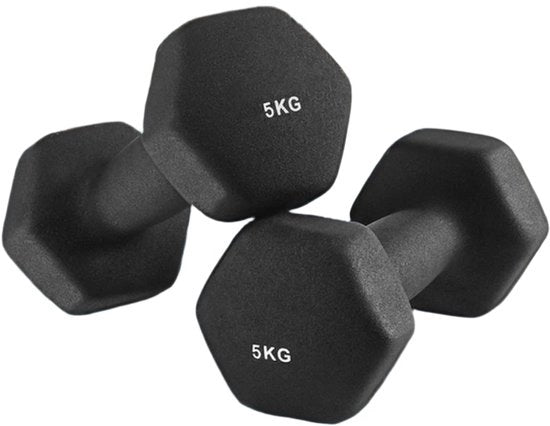Set di manubri - Manubri per allenamento - Manubri per esercizio - Manubri spazia - 2 x 5kg - Manubri con impugnatura ergonomic - Forma a sei facce
