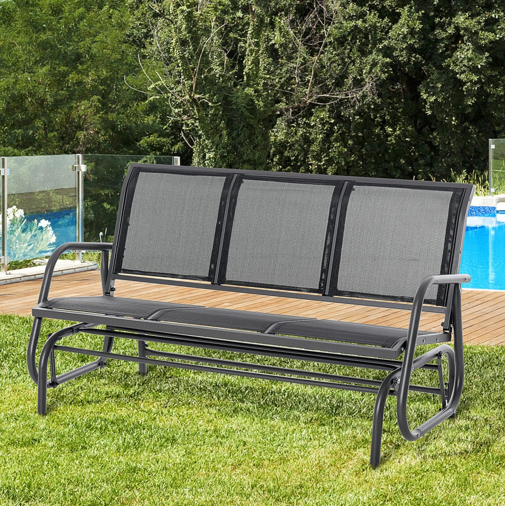 Panca a dondolo da giardino 3 posti 147x75x85 cm in metallo nero