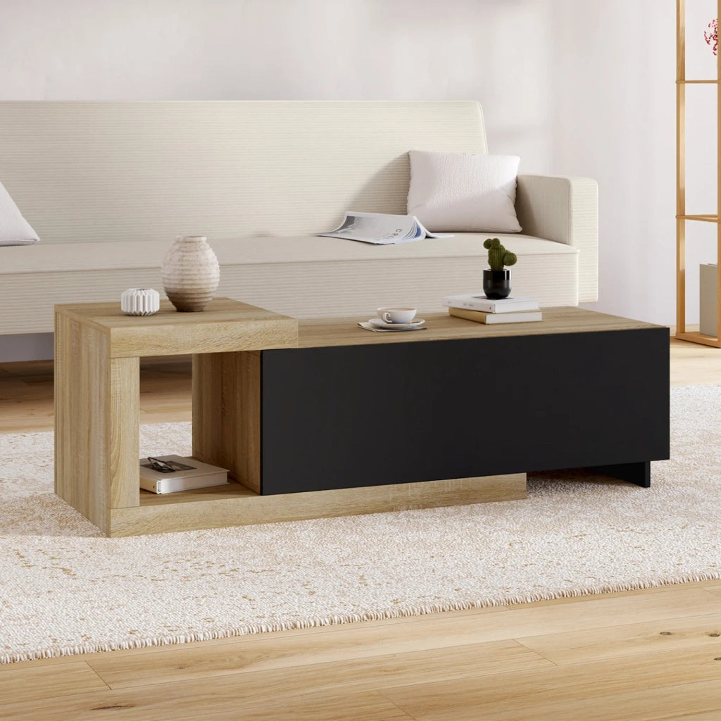 IDMarket - Tavolino RAPHAEL 100-130 cm, allungabile, 1 anta, legno e nero