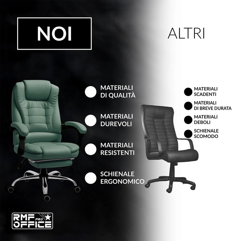 SEDIA DA UFFICIO ERGONOMICA RECLINABILE REGOLABILE IN ALTEZZA CON POGGIA PIEDI VERDE