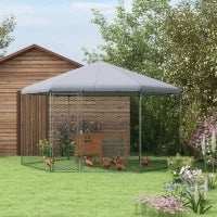 Recinto per Galline con Tetto e Porta Bloccabile in Acciaio per 10-15 Animali, 4x3.5x2.6m