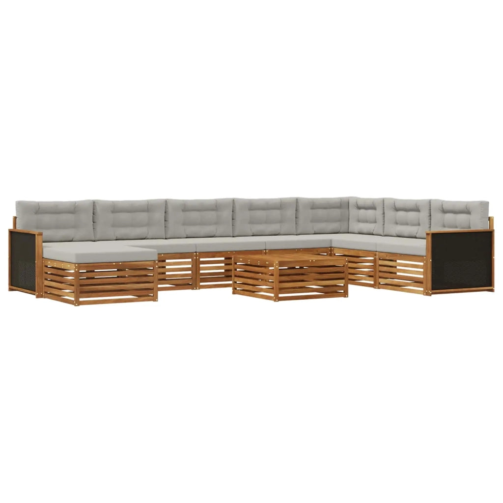 Set di divani da esterno 9 pz Naturale e Grigio Chiaro 3383734