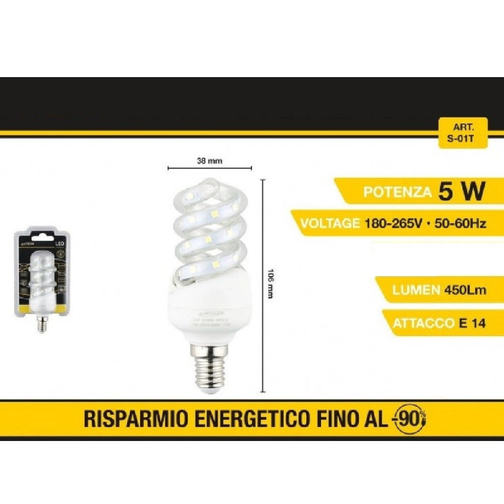 Trade Shop - Lampadina Led A Spirale E14 5 W Luce Bianca Fredda Calda Naturale 28d S-01t -