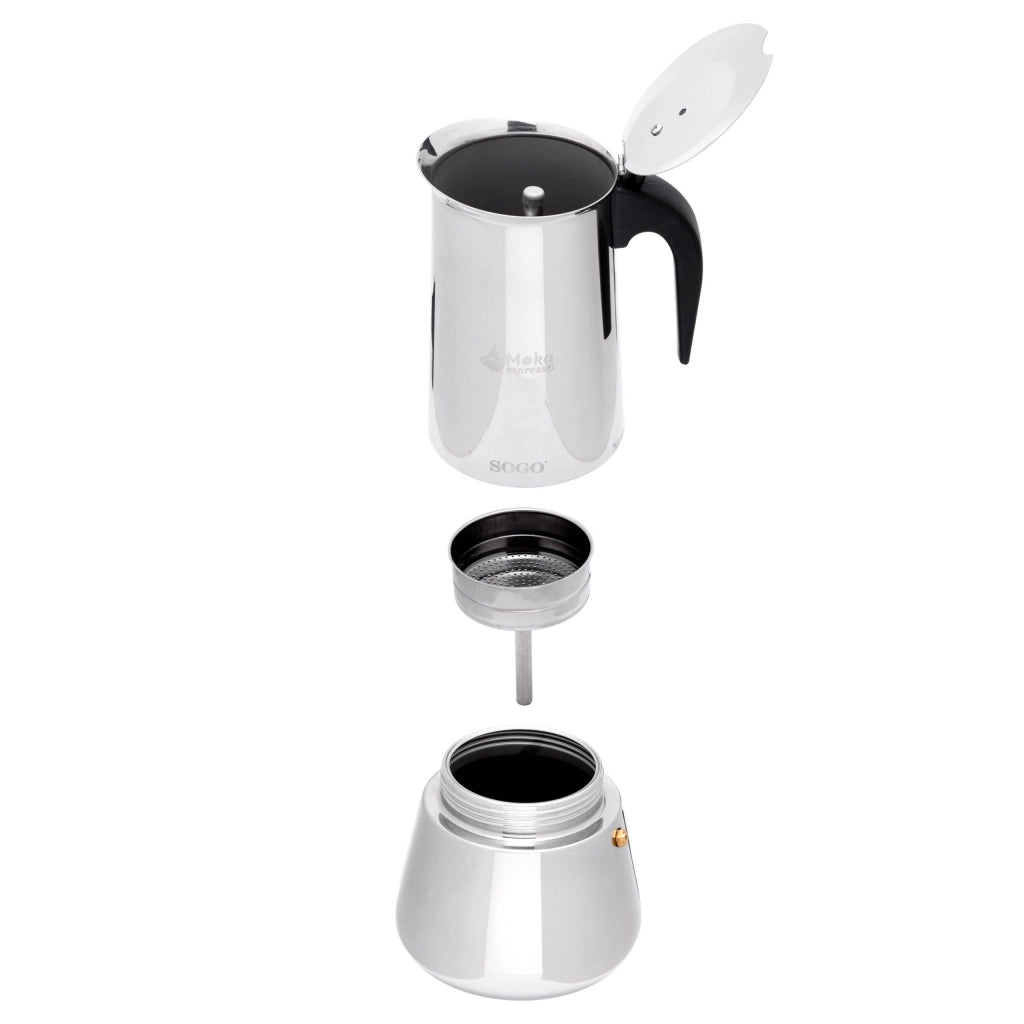 Caffettiera moka 9 tazze in acciaio inox per induzione gas e vetroceramica, manico ergonomico per espresso - Sogo