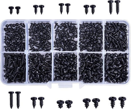 Vitdipy - Viti a testa auto - 500 pezzi - Viti a testa auto a croce - Per plastica Legno Materiale morbido Metallo - M2 M2.3 M2.6 M3 - Acciaio al carbonio - Nero