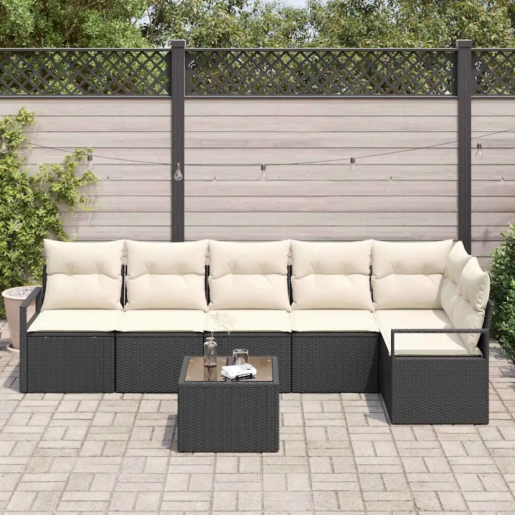 Set di divani con cuscino 7 pcs Nero polyrattan 3346407