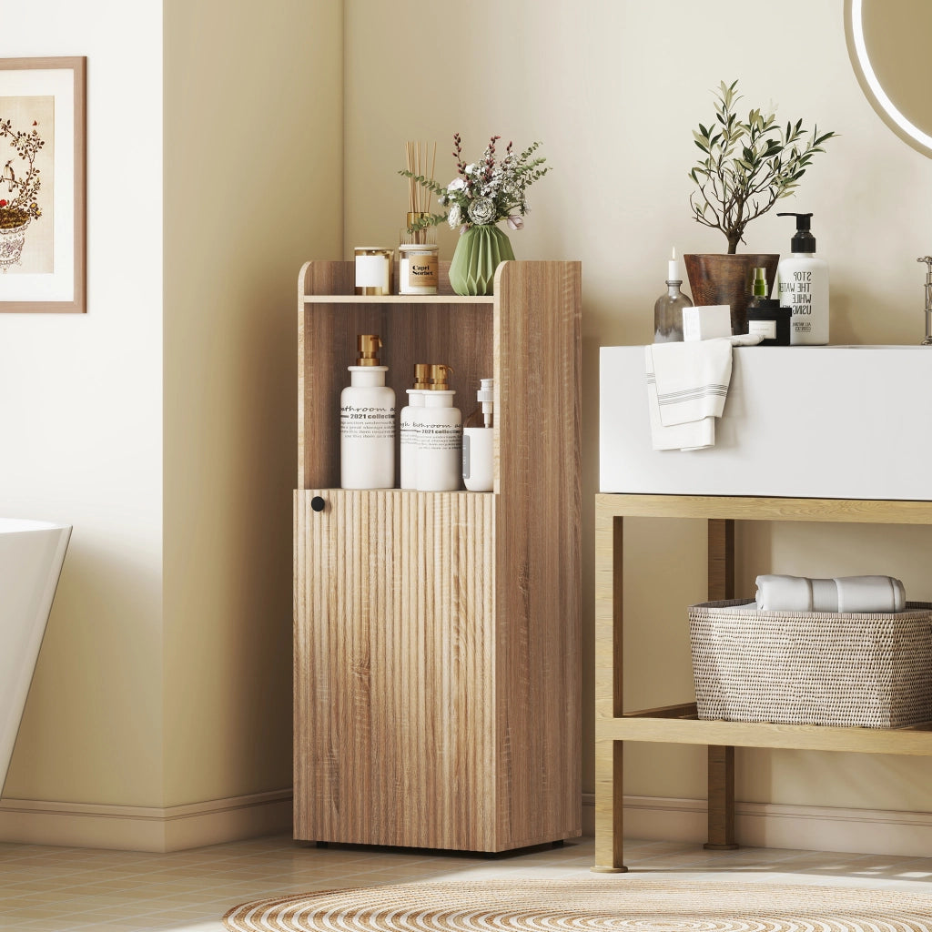 Mobile Bagno Stretto 4 Ripiani Aperto ¨C zephmum ¨C Legno Rovere 40x31x104