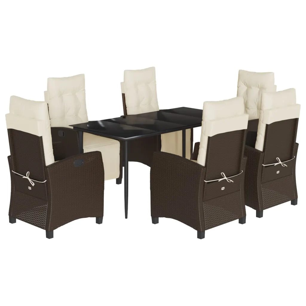 Set da Pranzo da Giardino 7pz con Cuscini in Polyrattan Marrone