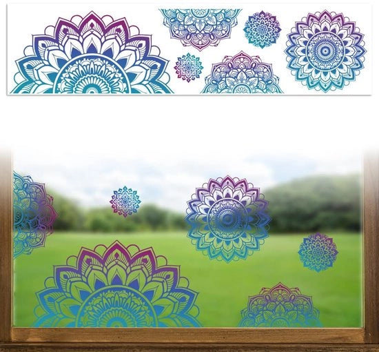 Sticker perimetrale decorativo per vetro, 120 cm x 30 cm, 1 foglio di disegno mandala, decorativo, rimovibile