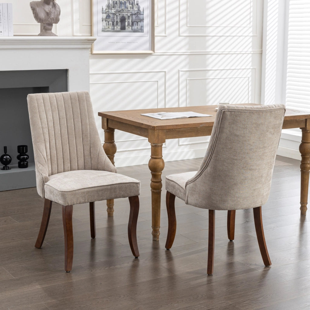 Sedie da Pranzo Imbottite in Tessuto ¨C MINIMAL ¨C Set 2 Pezzi, Gambe in Legno Massello, Beige
