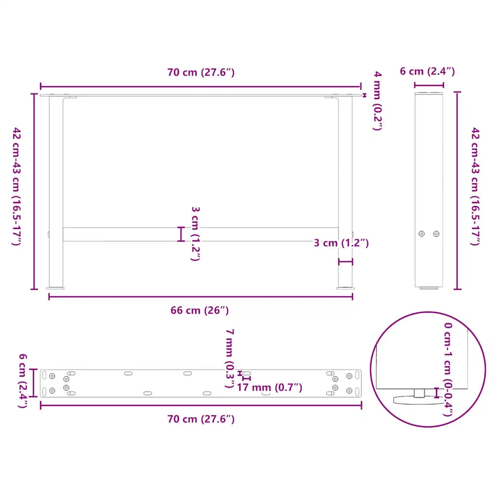 vidaXL Gambe per Tavolino da Caffè Antracite 2 pz 70x(42-43) cm Acciaio