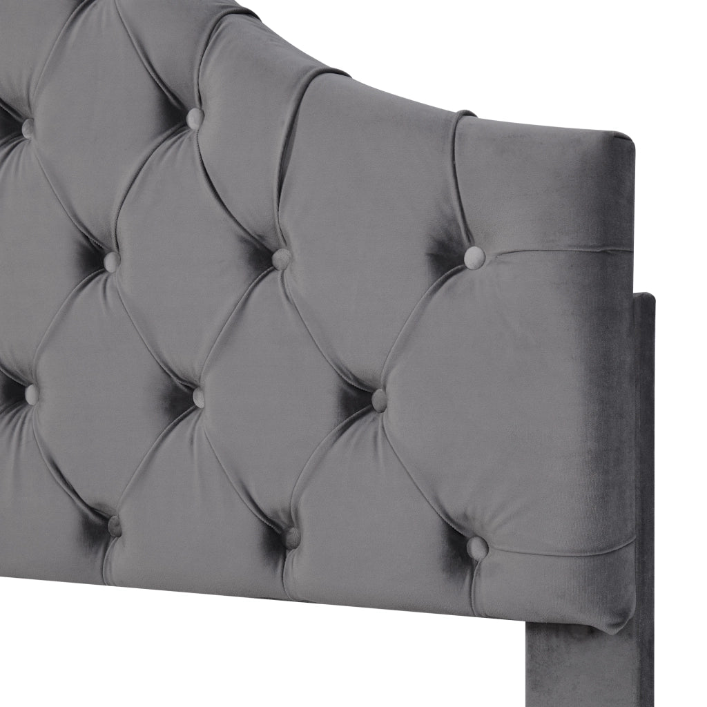 DESMIU Letto singolo 90 × 200 cm con testiera, senza materasso, in velluto, grigio