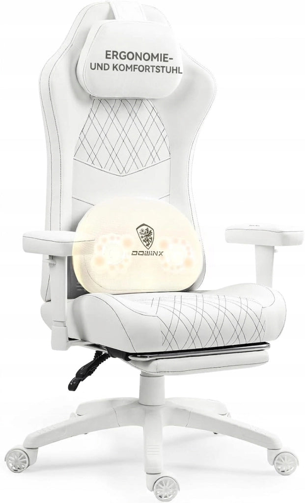 Sedia Gaming DOWINX Bianca con Molle Insacchettate; Poggiapiedi e Schienale Reclinabile 135°