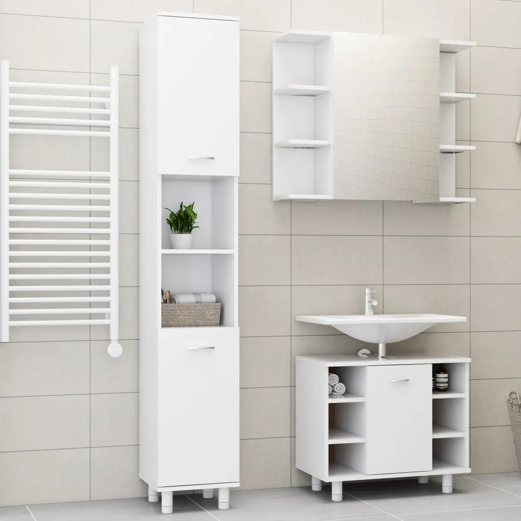 Set Mobili da Bagno | Armadio da bagno 3 pz Bianco in Truciolato