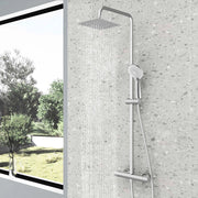 AICA Colonna doccia con miscelatore termostatico, rubinetto doccia cilindro 28x4cm, soffione doccia quadrato 20x20cm in acciaio inox cromato