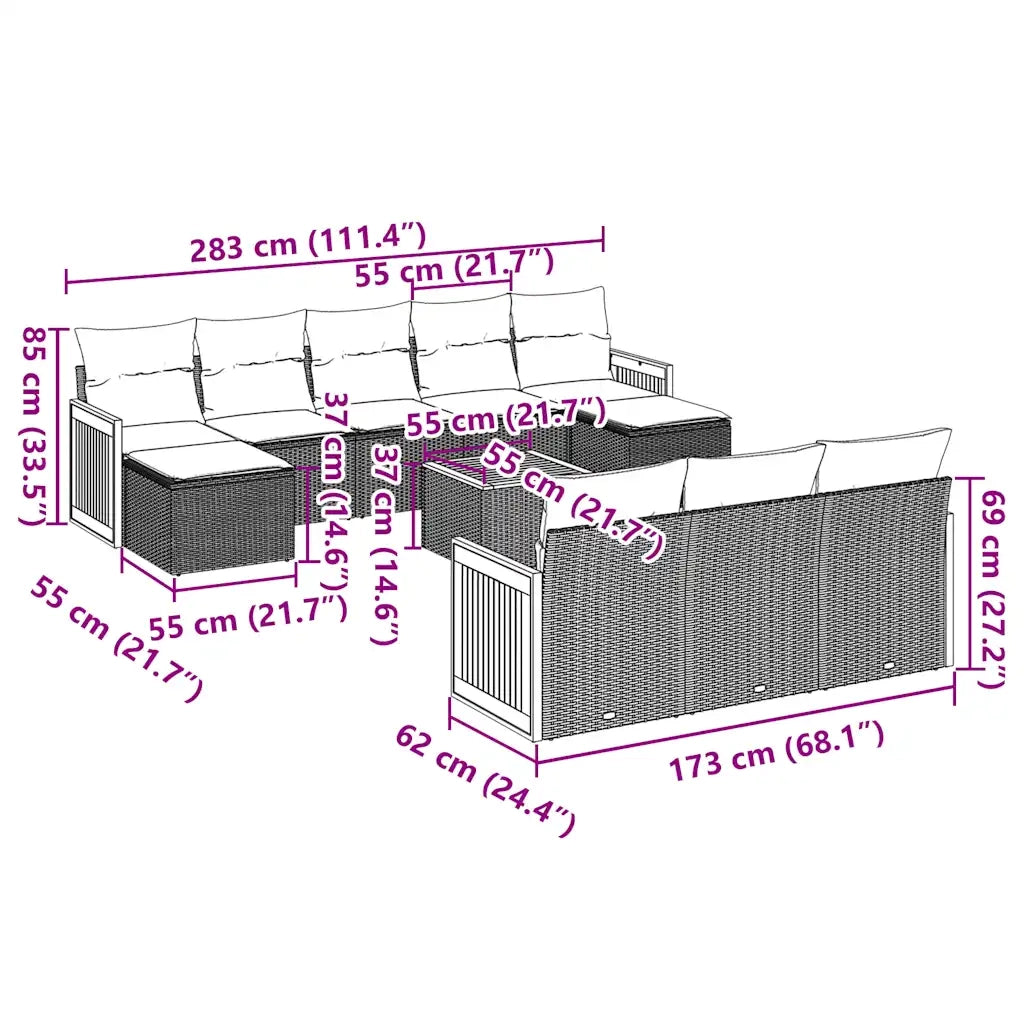 Set Divani da Giardino 11 pz con Cuscini in Polyrattan Nero 3260502