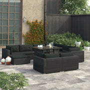Set Divani da Giardino 10 pz con Cuscini in Polyrattan Nero 46756