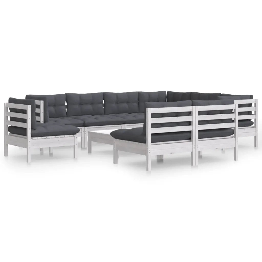 Set Divani da Giardino 10 pz con Cuscini Bianchi Legno di Pino 3096750