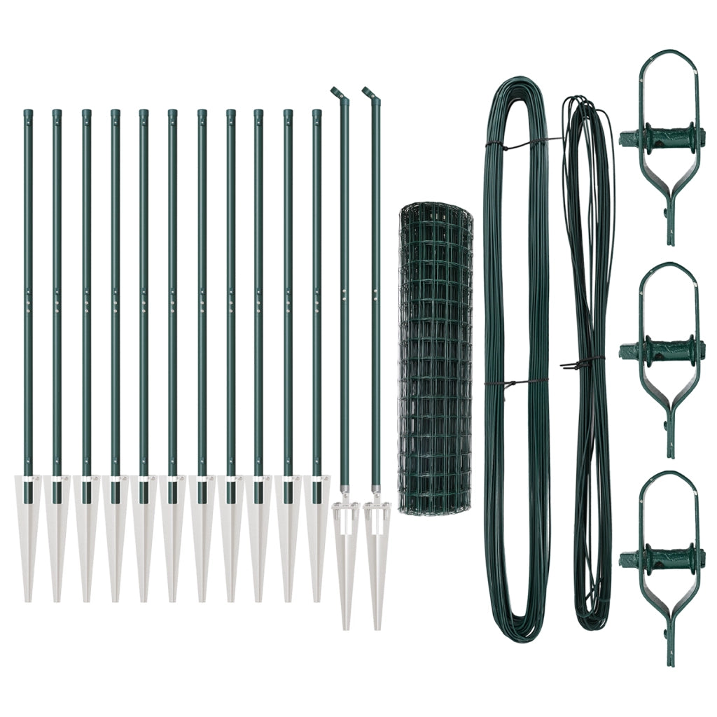 Recinzione Euro con 13 Pali a Picchetto 1,2x25 m Acciaio Galvanizzato Verde