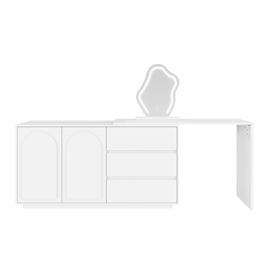 Toeletta 140x40x75 cm con specchio LED a 3 tonalit¨¤ e piano estraibile bianca