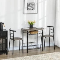 Set Bistrot da 3 Pezzi con 1 Tavolo e 2 Sedie, 80 cm x 53 cm x 74,5 cm, Nero