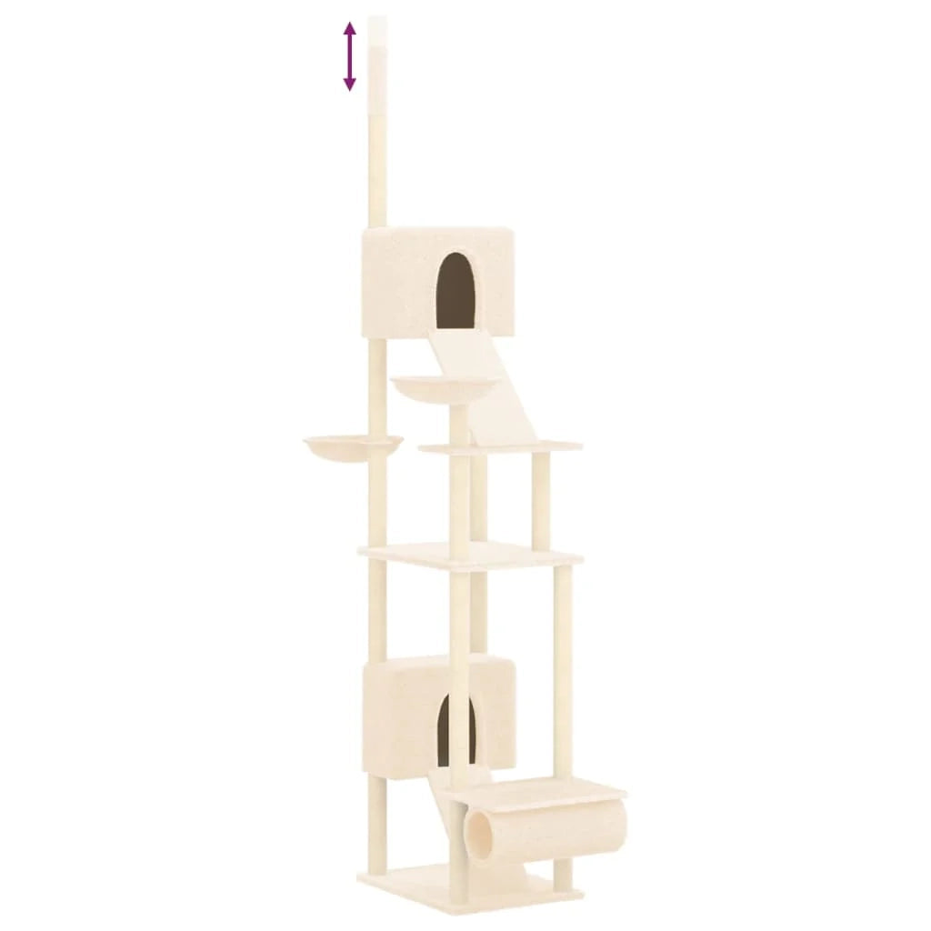 Tiragraffi per gatti mobile torre da arrampicata giocattolo tiragraffi piattaforma da arrampicata dal pavimento al soffitto 277-303 cm crema 02_0022755