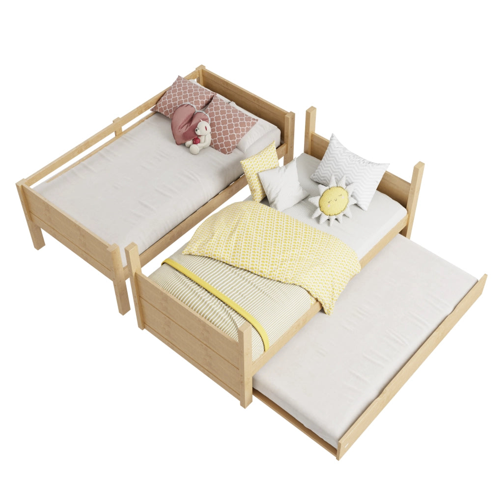 DESMIU Letto a castello 3 posti 90 × 200 cm con letto estraibile, senza materasso, in legno, colore legno