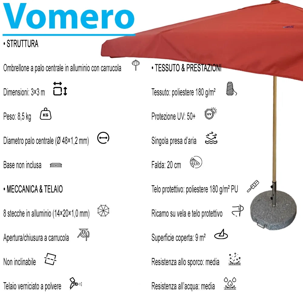 Tempo Style - Ombrellone da Giardino Vomero 3x3 m | Ombrellone da Esterno in Alluminio e Poliestere 180g/㎡ (Terracotta/Legno Rovere)