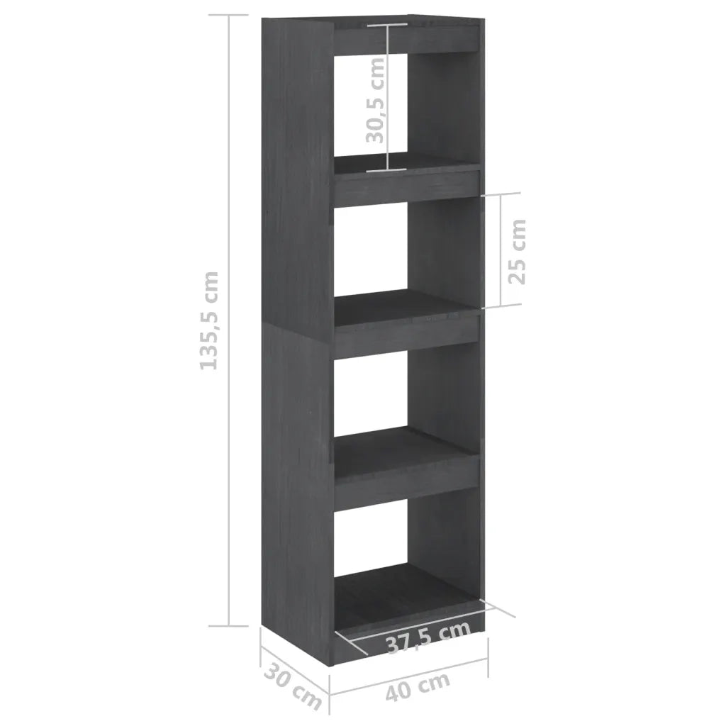 Libreria Divisorio-Scaffale per Libri-Mobile di Stoccaggio Grigio 40x30x135,5 cm Legno Massello di Pino