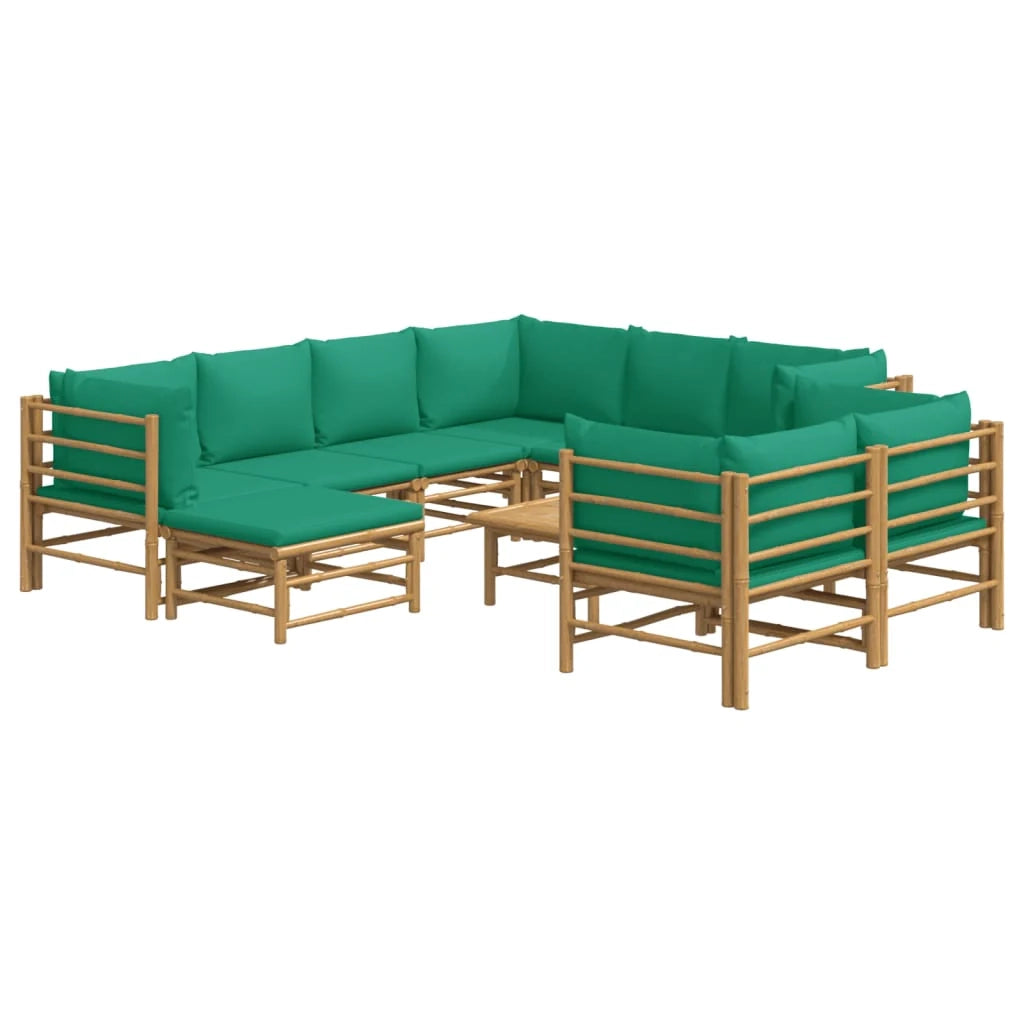Set di mobili da giardino per esterni 10 pezzi con cuscini bambù verde 02_0015191