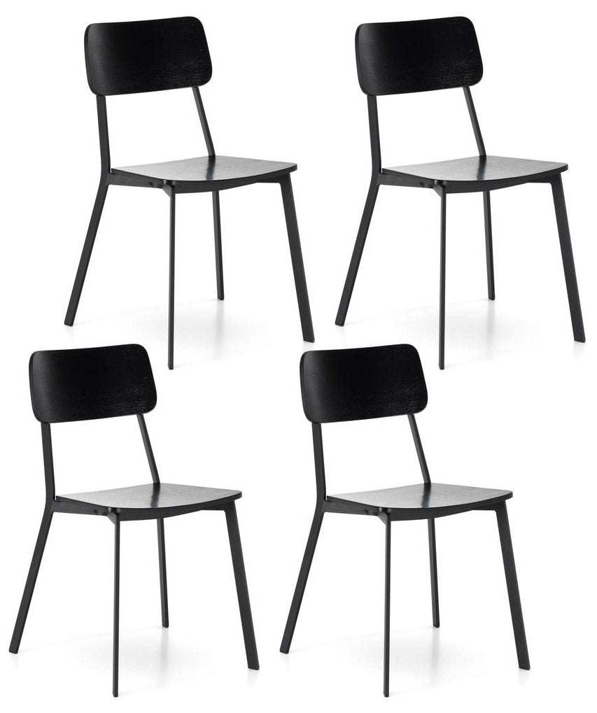 Set 4 Sedie 51x51,5xH82 cm in Legno e Metallo Woody Nero