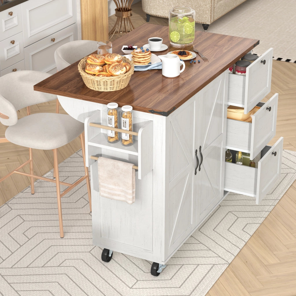 Isola Cucina con Piano Estraibile e 2 Ante 3 Cassetti ¨C MINIMAL ¨C Legno