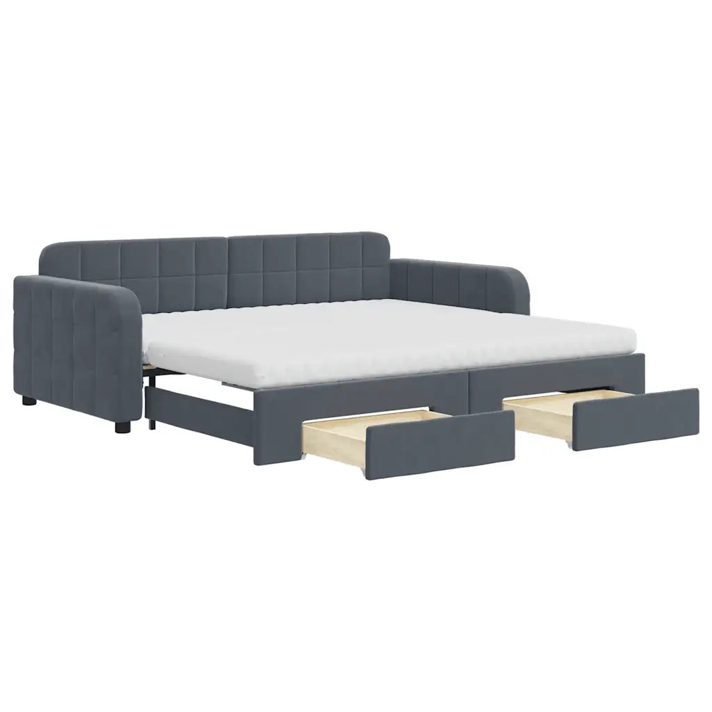 Divano Letto Estraibile Cassetti Grigio Scuro 90x190cm Velluto 3197015