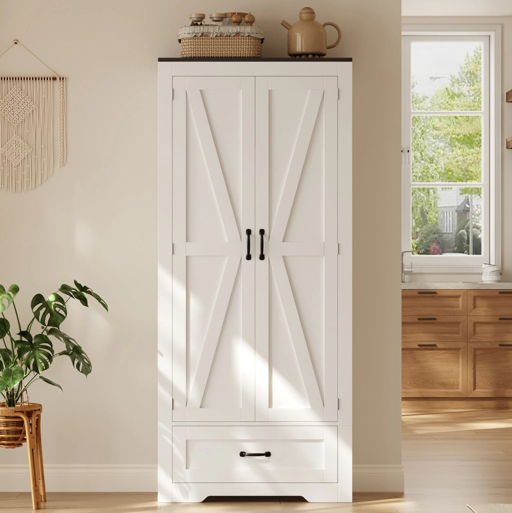 Armadio dispensa da cucina 80x35x183 cm con 2 ante e cassetto in MDF bianco