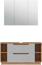 Set di mobili da bagno Lotta, Rovere/grigio con struttura in piastrelle, 2 parti